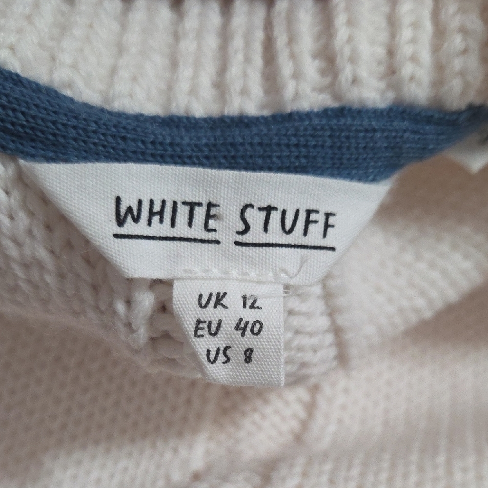 White Stuff Cable Knit Sweater Vest Wool Blend US 8 Button Front Preppy - Picture 6 of 9